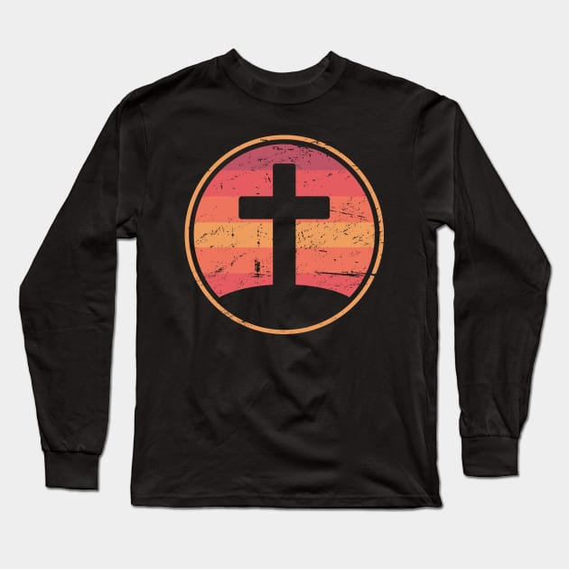 Retro Christian Cross Of Jesus Long Sleeve T-Shirt by MeatMan